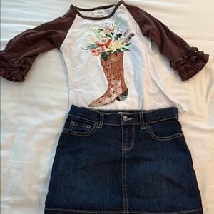 Kids Brown and White Floral Boot Top & Jean skirt